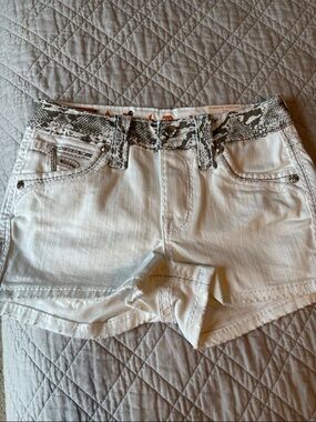 Rock Revival NWT  White Women's Denim Shorts with Snake-Print Waistband